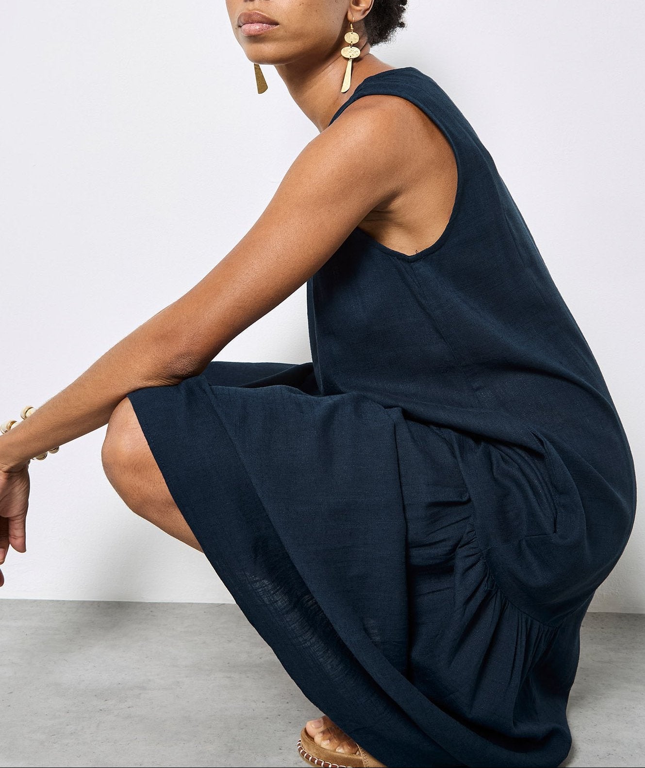 Nora Pleat Detail Trapeze Dress