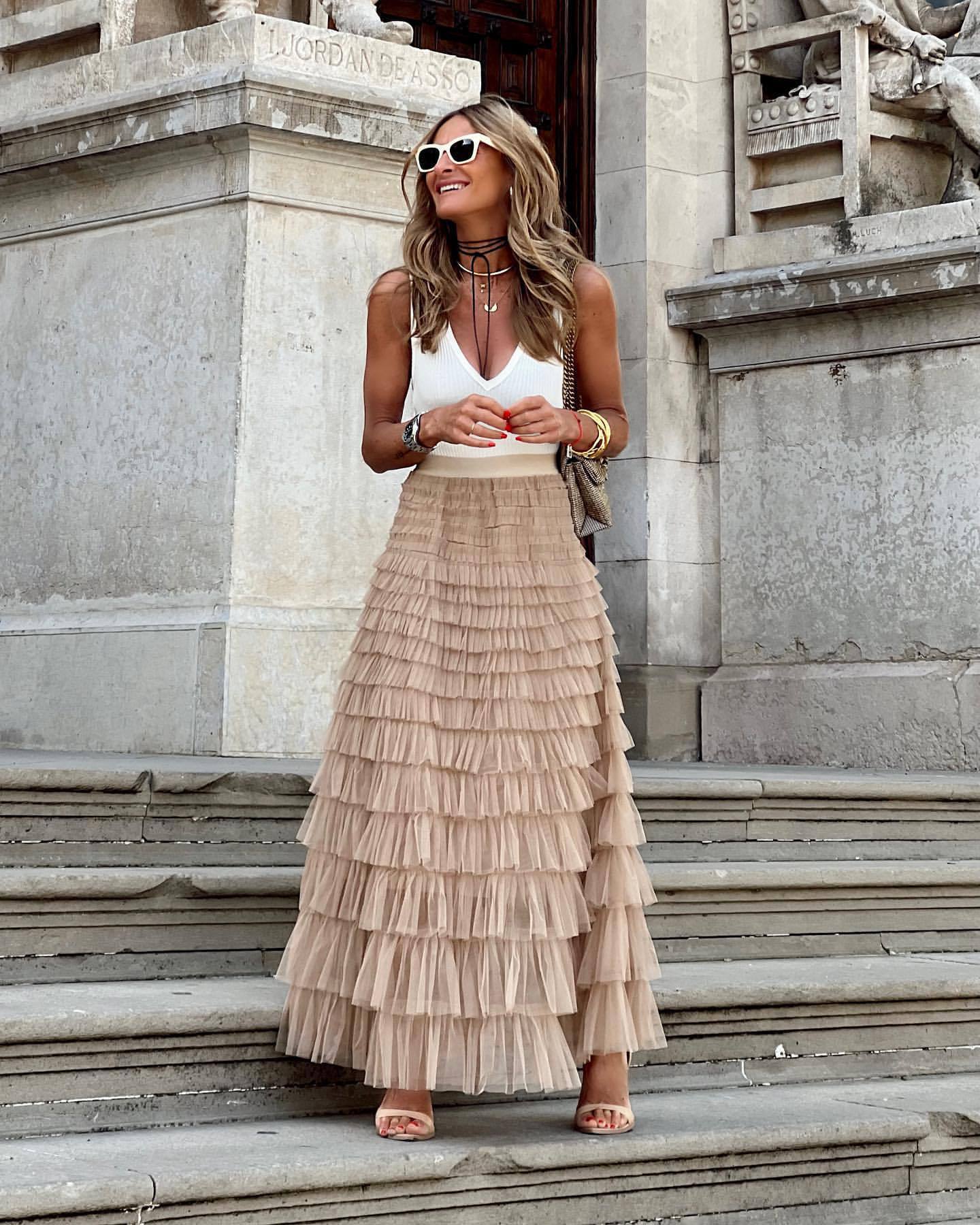 Flowing Mesh Midi Skirt