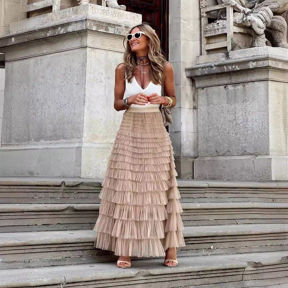 Flowing Mesh Midi Skirt