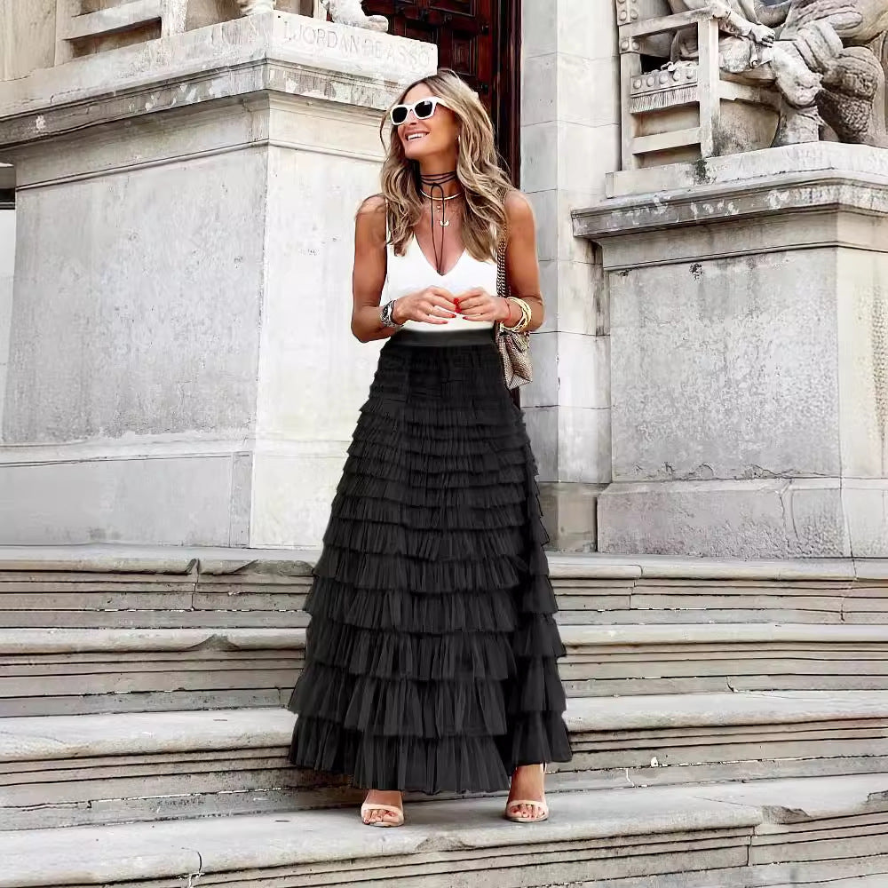 Flowing Mesh Midi Skirt