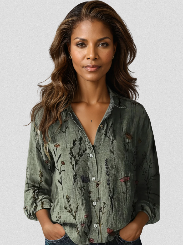 Camille Retro Long-Sleeve Blouse