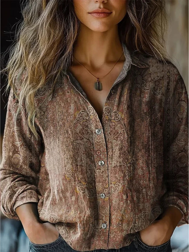 Camille Retro Long-Sleeve Blouse