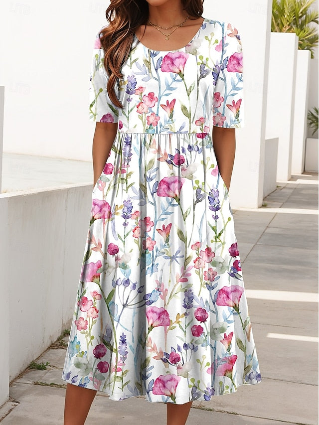 Soft Floral Midi Dress